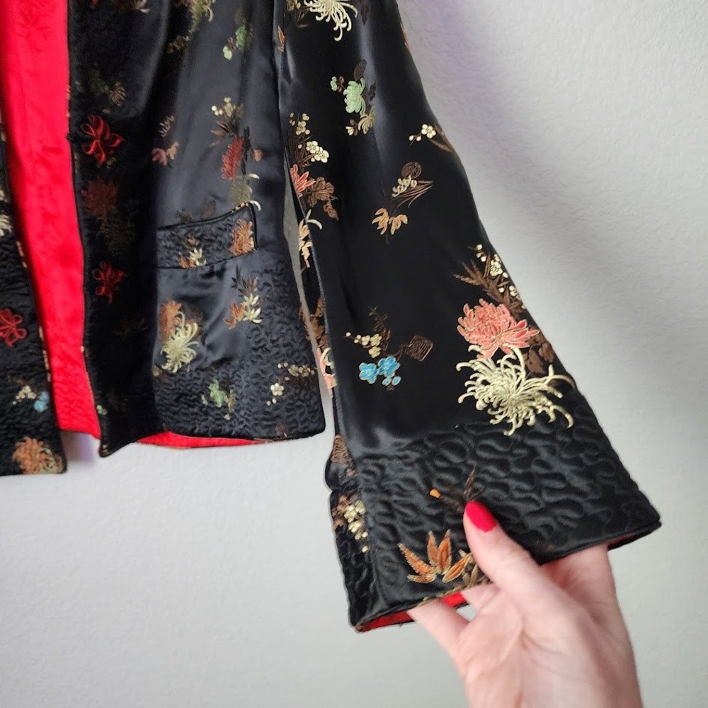 Vintage Reversible Silk Feel Brocade Jacket Frog Closure‎ Size 44 - Picture 12 of 13